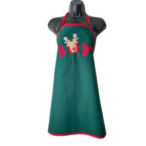 Christmas Joy Appliqué Reindeer Full Kitchen Apron Green and Red Holiday